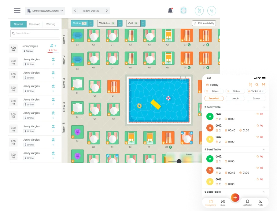 Summerize pool map with live bed statuses