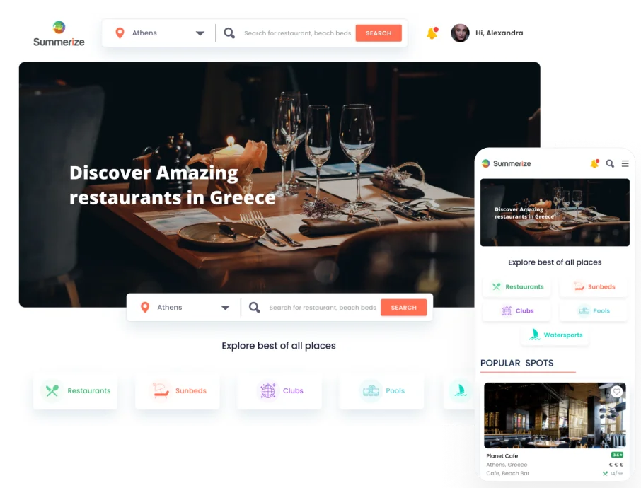 Summerize Marketplace website for discovering pool venues in Greece