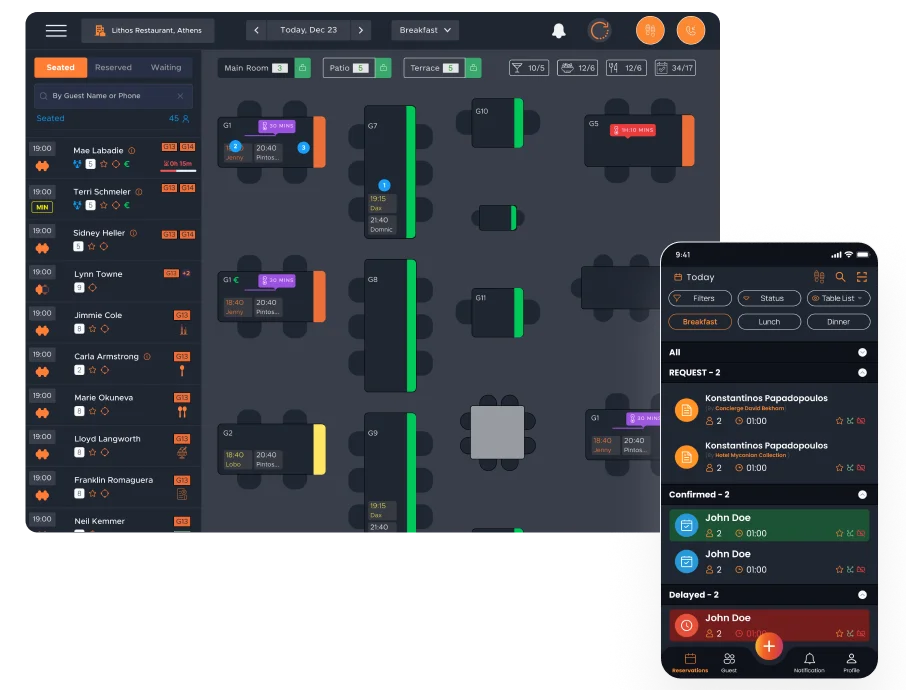 Summerize table management floor plan with live table statuses